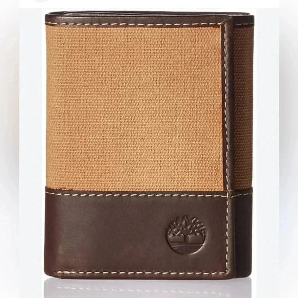Timberland Men's Baseline Canvas and Genuine Leather Trifold Wallet - New w/Box - Picture 2 of 6